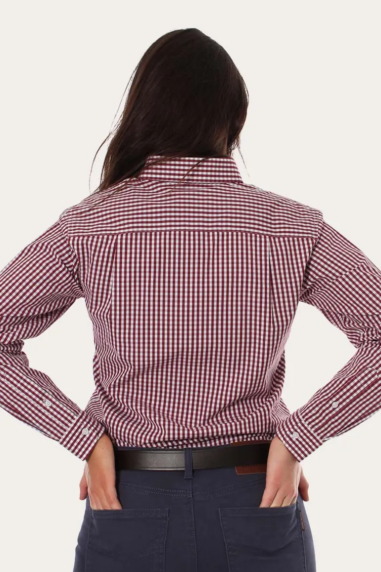 Davidson Womens Gingham Dress Shirt - Burgundy