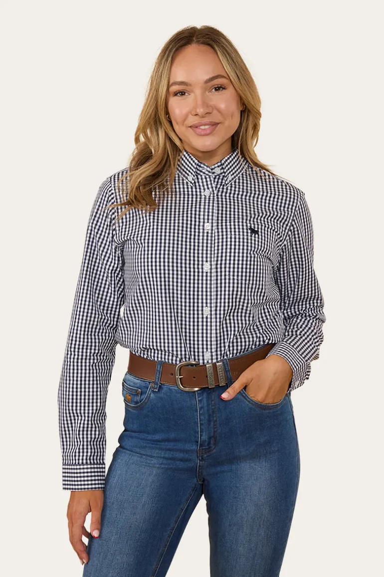 Davidson Womens Gingham Dress Shirt - Navy