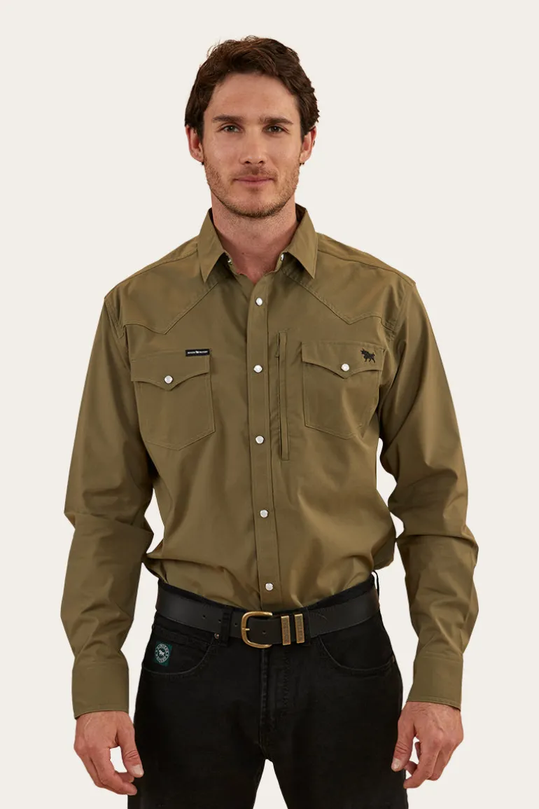 Dillinger Mens Western Shirt - Military Green