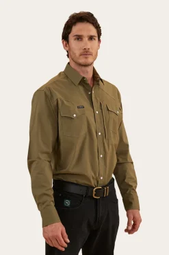 Dillinger Mens Western Shirt - Military Green