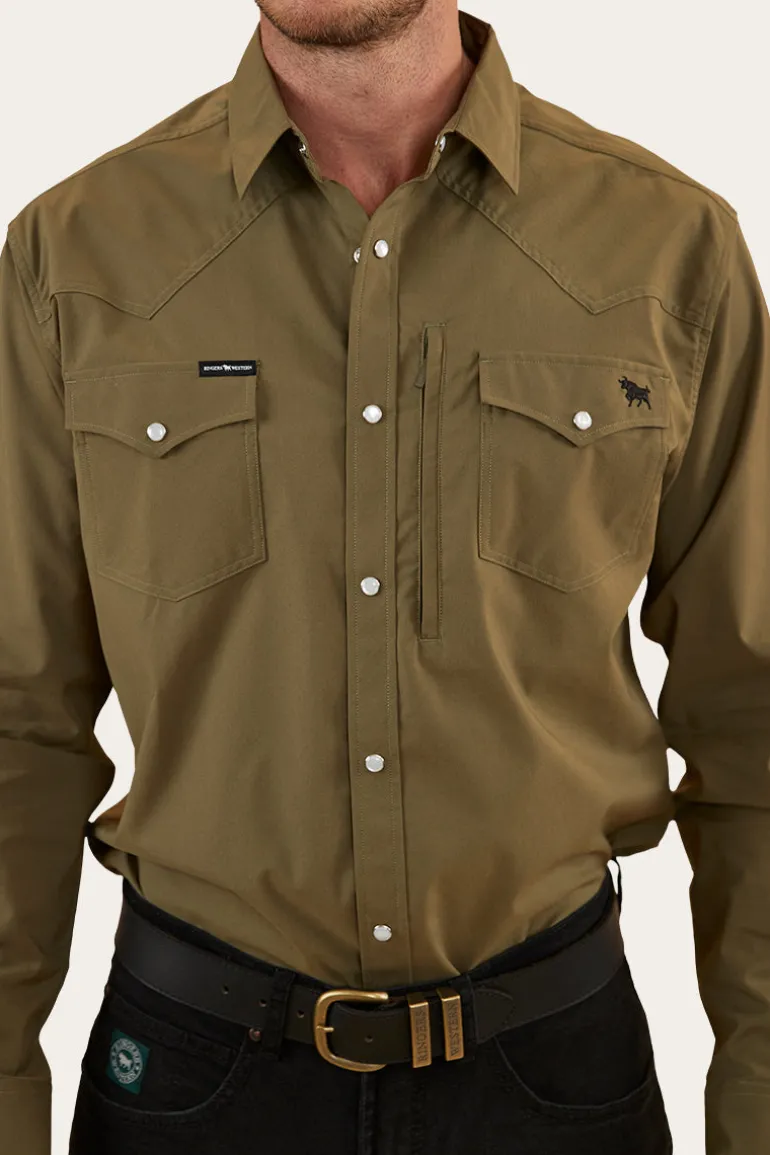 Dillinger Mens Western Shirt - Military Green