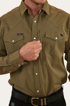 Dillinger Mens Western Shirt - Military Green