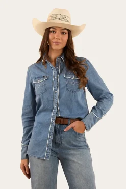 Eddie Womens Western Shirt - Light Wash Blue