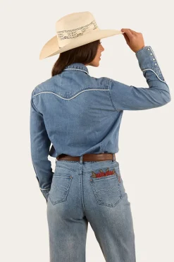 Eddie Womens Western Shirt - Light Wash Blue