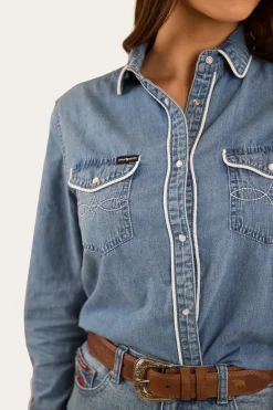 Eddie Womens Western Shirt - Light Wash Blue