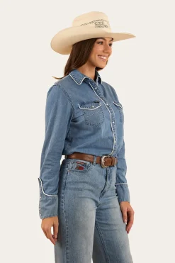 Eddie Womens Western Shirt - Light Wash Blue