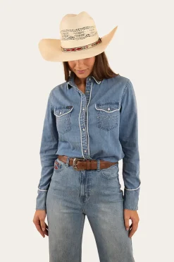 Eddie Womens Western Shirt - Light Wash Blue