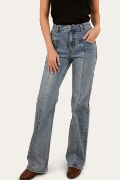 Edith Womens High Rise Bootleg Jean - Light Wash Blue