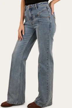 Edith Womens High Rise Bootleg Jean - Light Wash Blue
