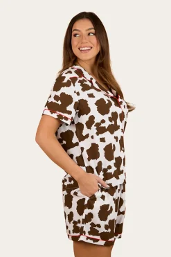 Evadale Womens Short Pyjama Set - White / Chocolate