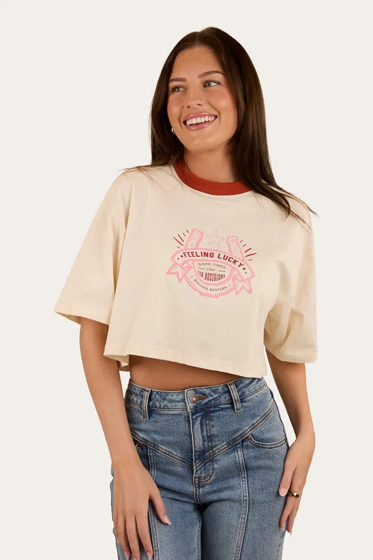 Feeling Lucky Cropped Oversized T-Shirt - Off White