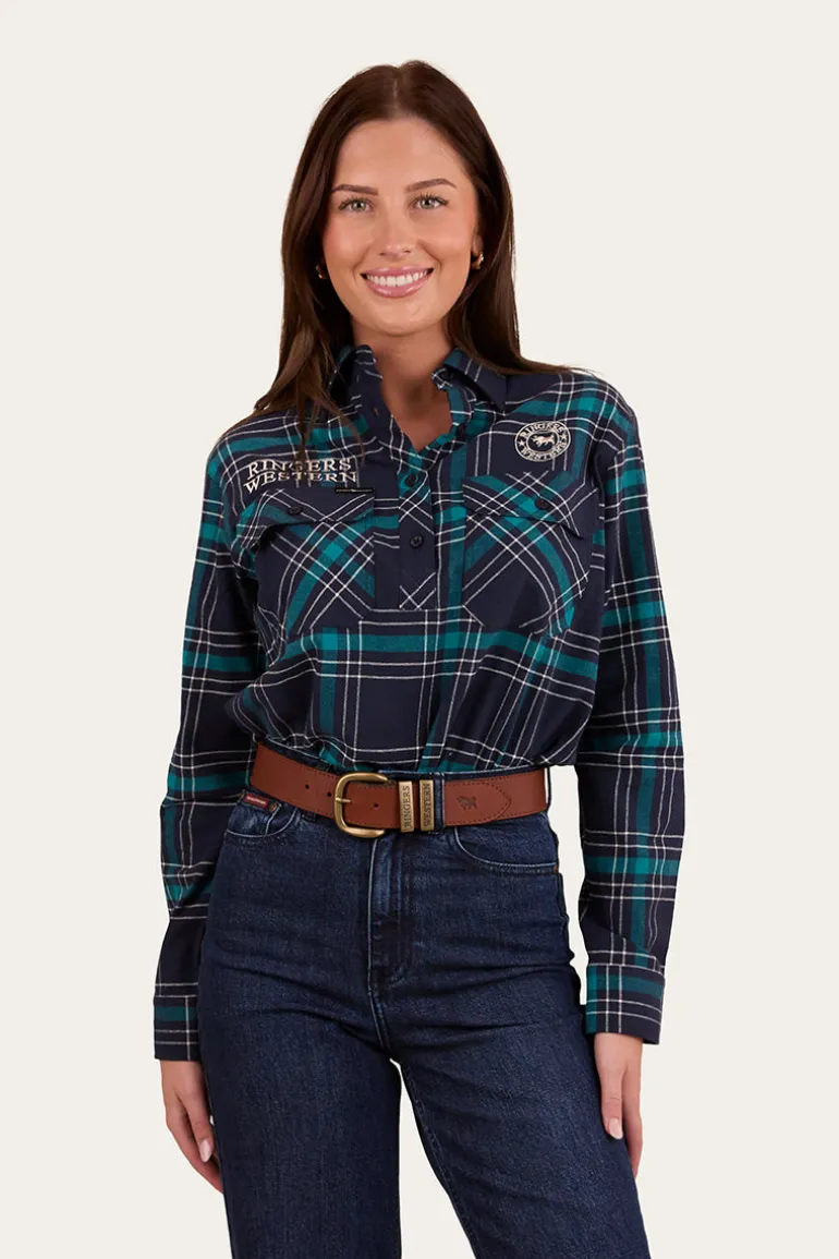 Fingal Womens Half Button Flannel - Navy