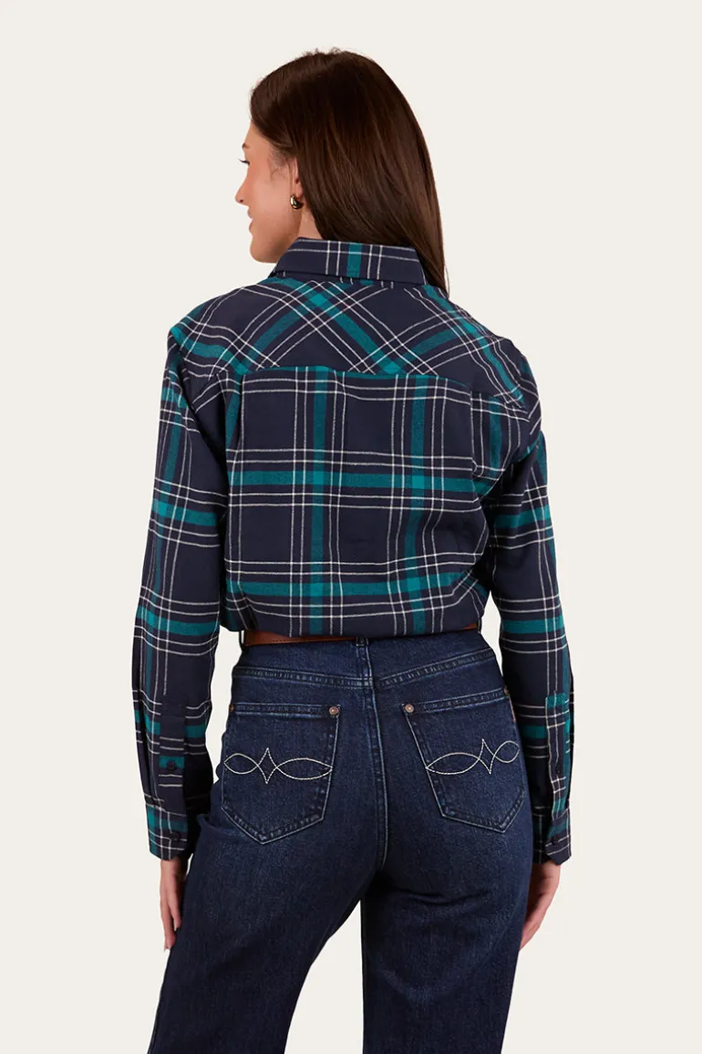 Fingal Womens Half Button Flannel - Navy