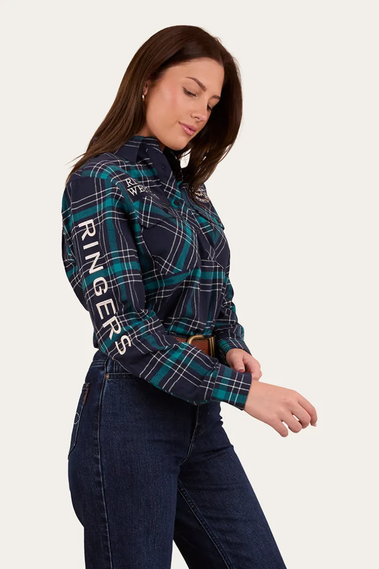 Fingal Womens Half Button Flannel - Navy