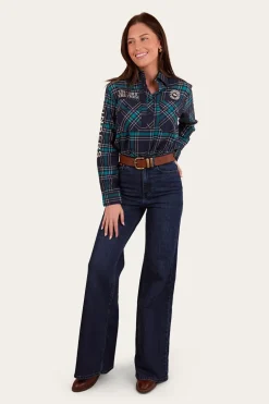 Fingal Womens Half Button Flannel - Navy