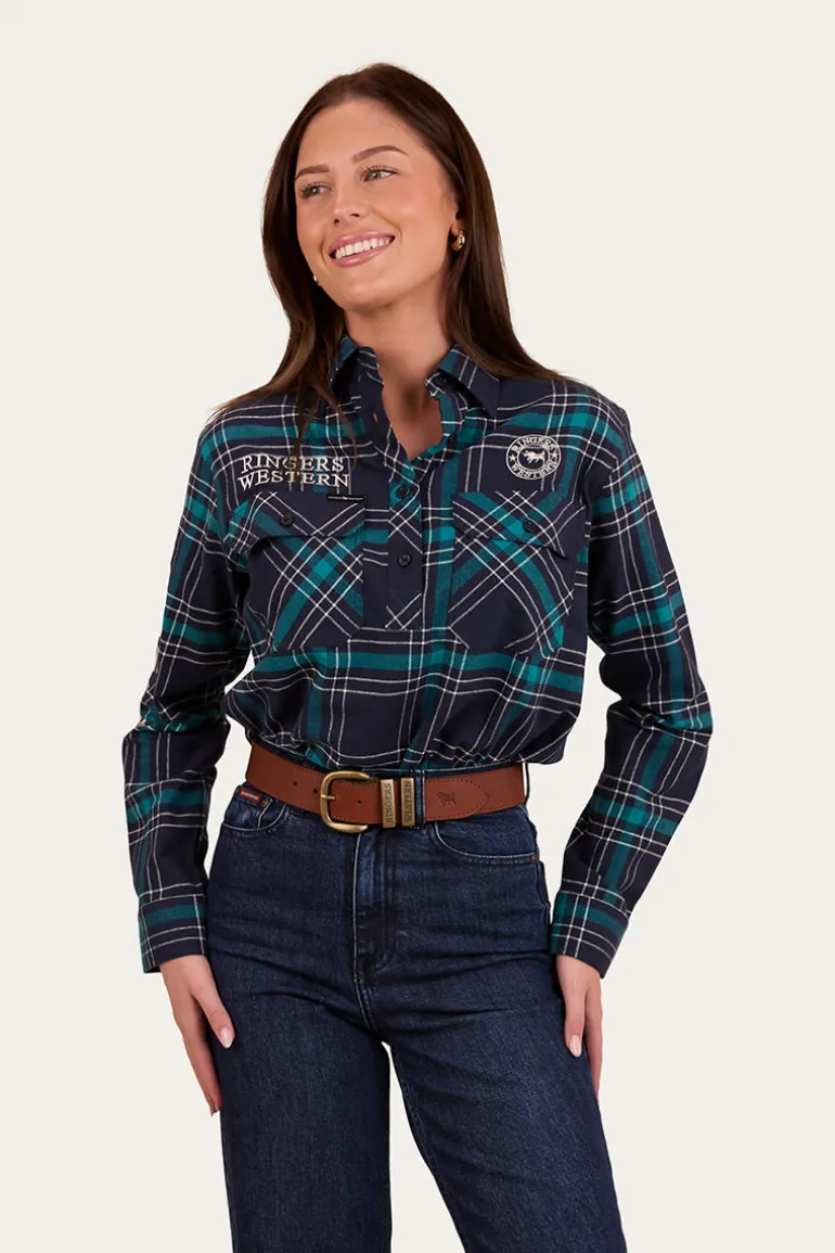 Fingal Womens Half Button Flannel - Navy