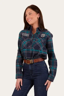 Fingal Womens Half Button Flannel - Navy