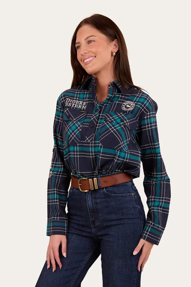Fingal Womens Half Button Flannel - Navy