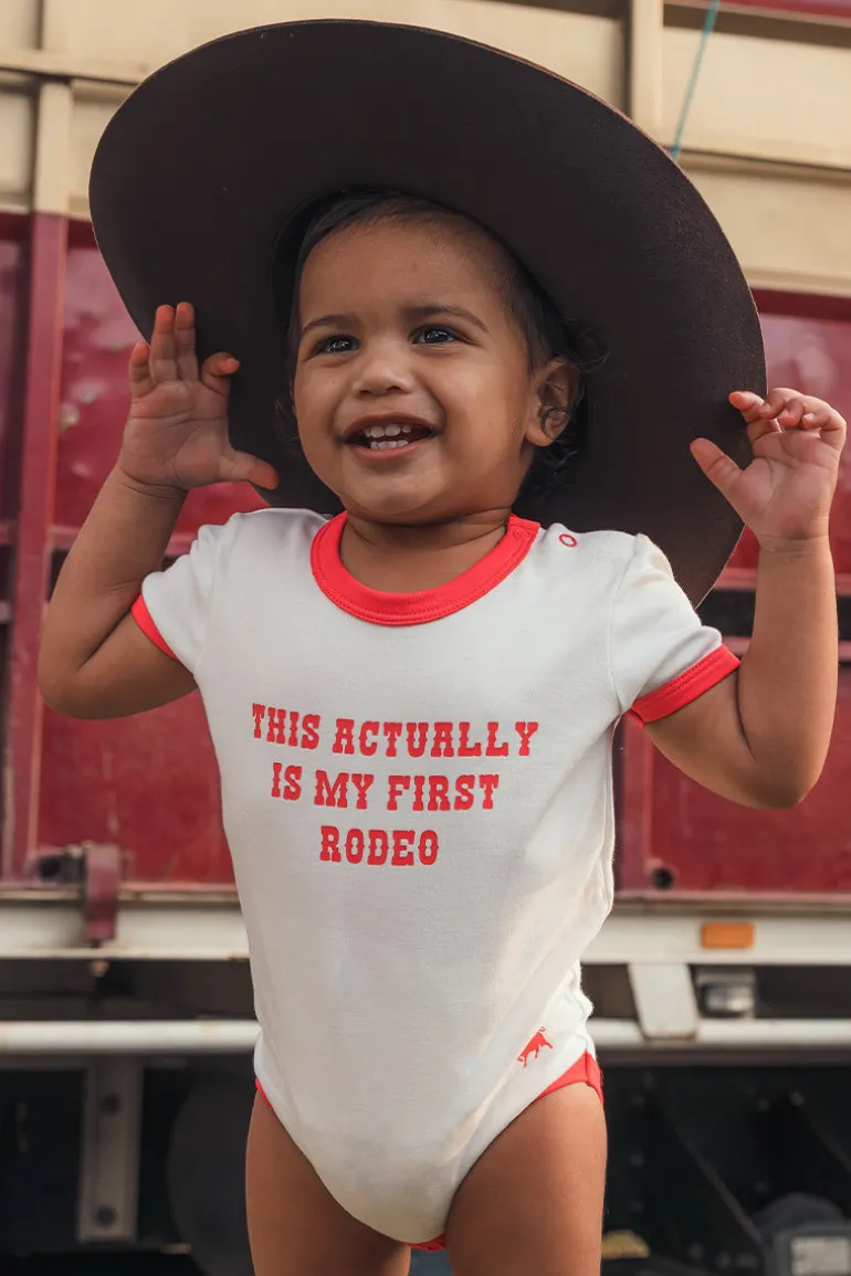 First Rodeo Babies Short Sleeve Romper - Off White / Red