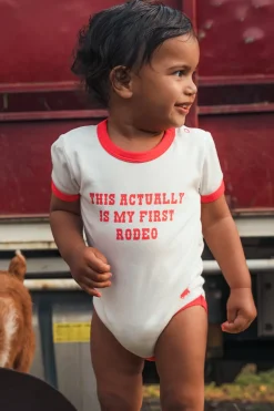 First Rodeo Babies Short Sleeve Romper - Off White / Red