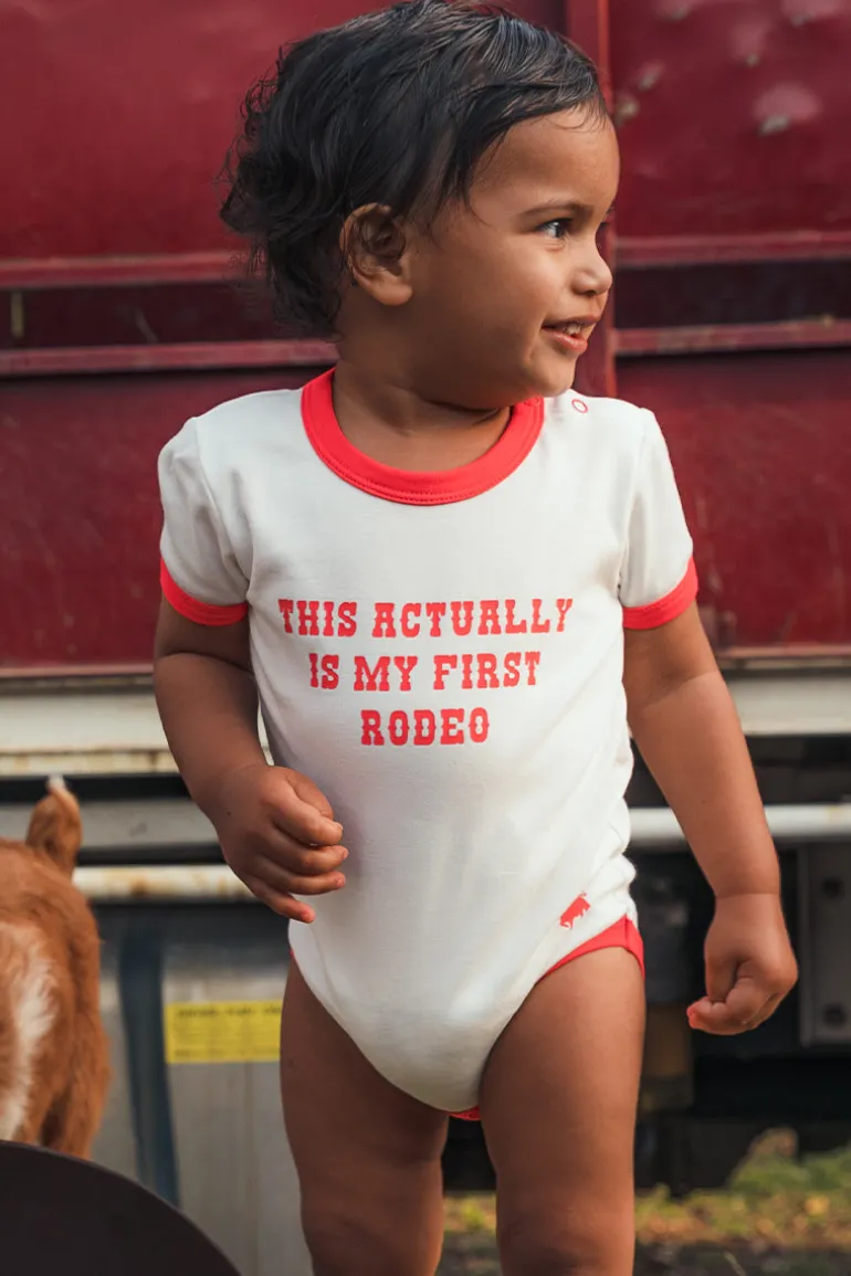 First Rodeo Babies Short Sleeve Romper - Off White / Red