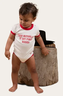 First Rodeo Babies Short Sleeve Romper - Off White / Red