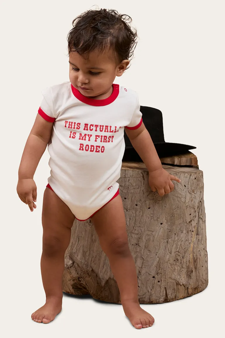 First Rodeo Babies Short Sleeve Romper - Off White / Red