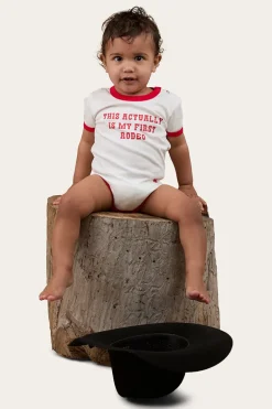 First Rodeo Babies Short Sleeve Romper - Off White / Red