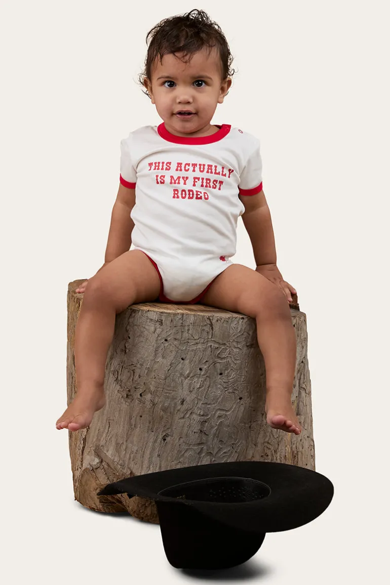 First Rodeo Babies Short Sleeve Romper - Off White / Red