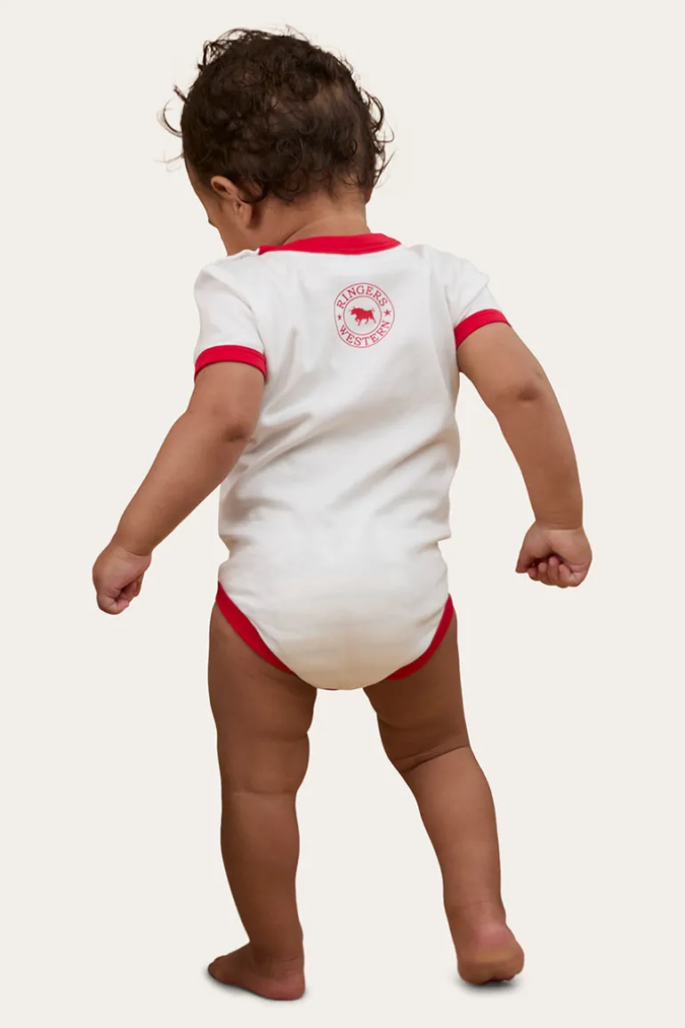 First Rodeo Babies Short Sleeve Romper - Off White / Red