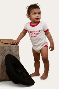First Rodeo Babies Short Sleeve Romper - Off White / Red