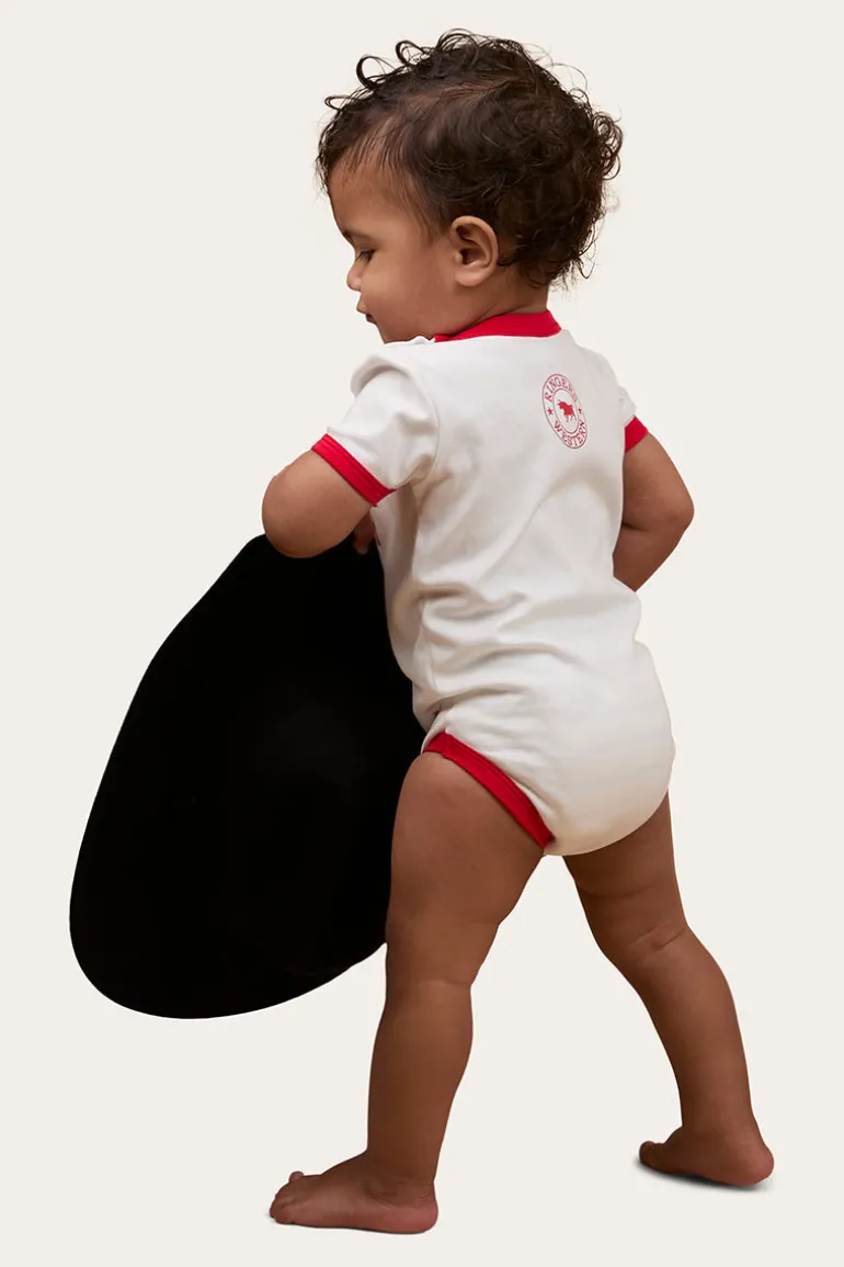 First Rodeo Babies Short Sleeve Romper - Off White / Red