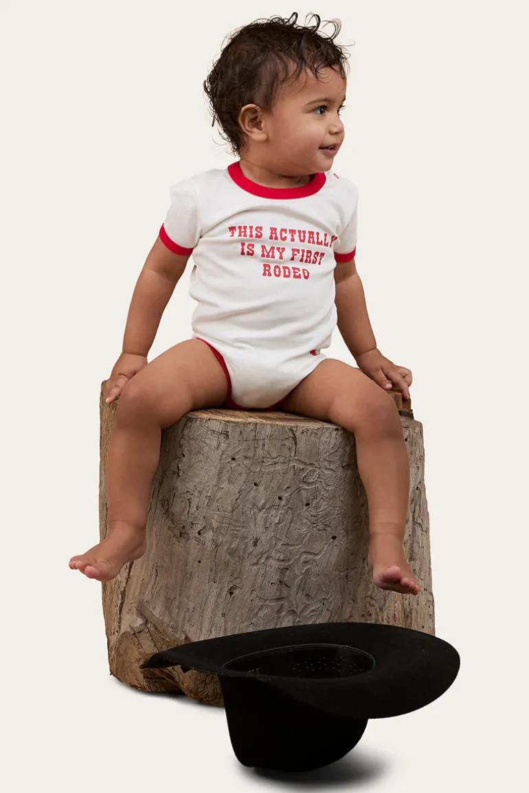 First Rodeo Babies Short Sleeve Romper - Off White / Red
