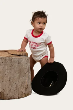 First Rodeo Babies Short Sleeve Romper - Off White / Red