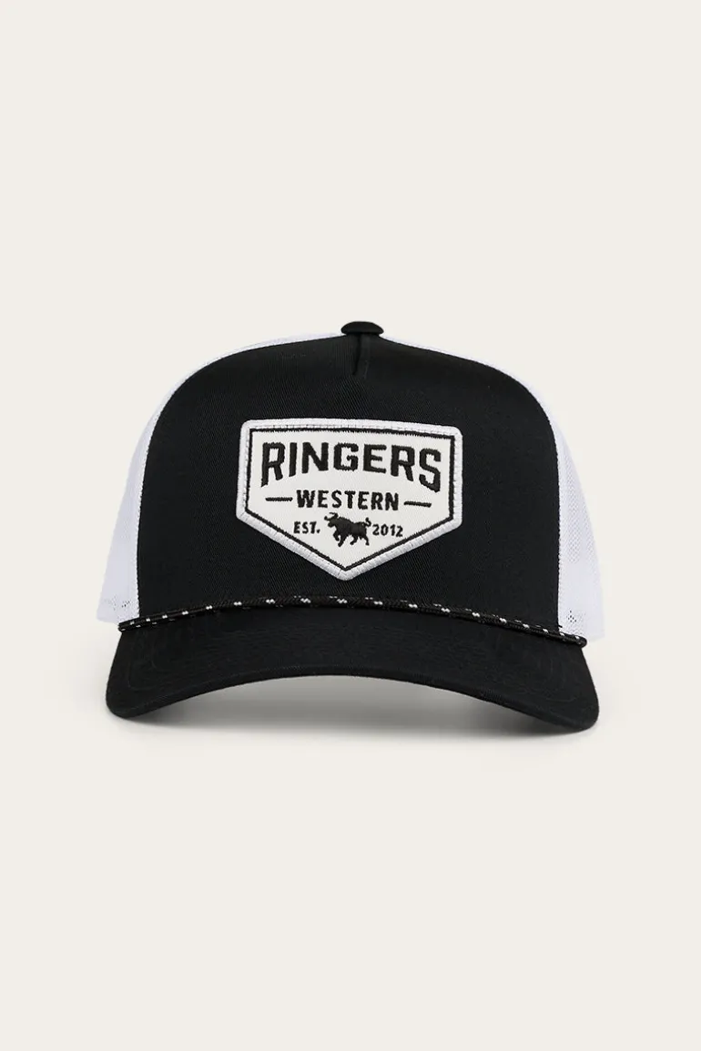 Garage Trucker Cap - Black with White Print