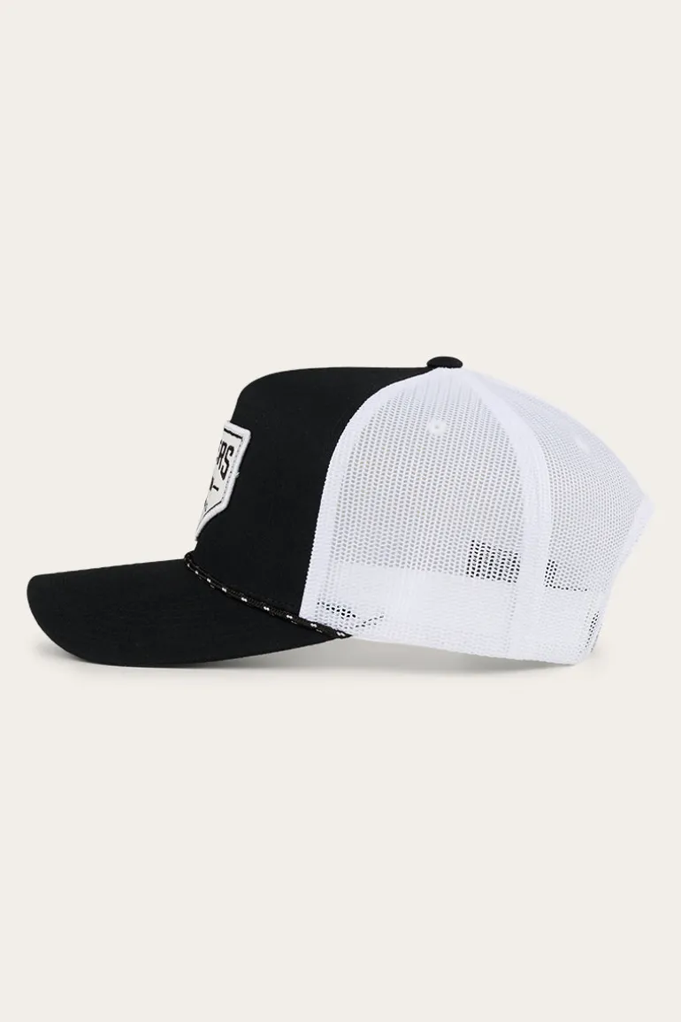 Garage Trucker Cap - Black with White Print