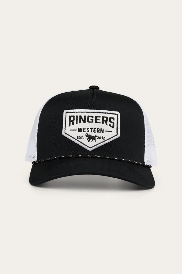 Garage Trucker Cap - Black with White Print