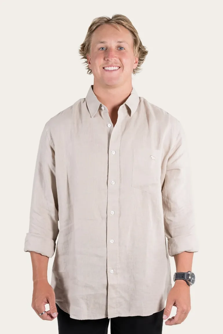 Glenmorgan Mens Relaxed Linen Dress Shirt - Stone