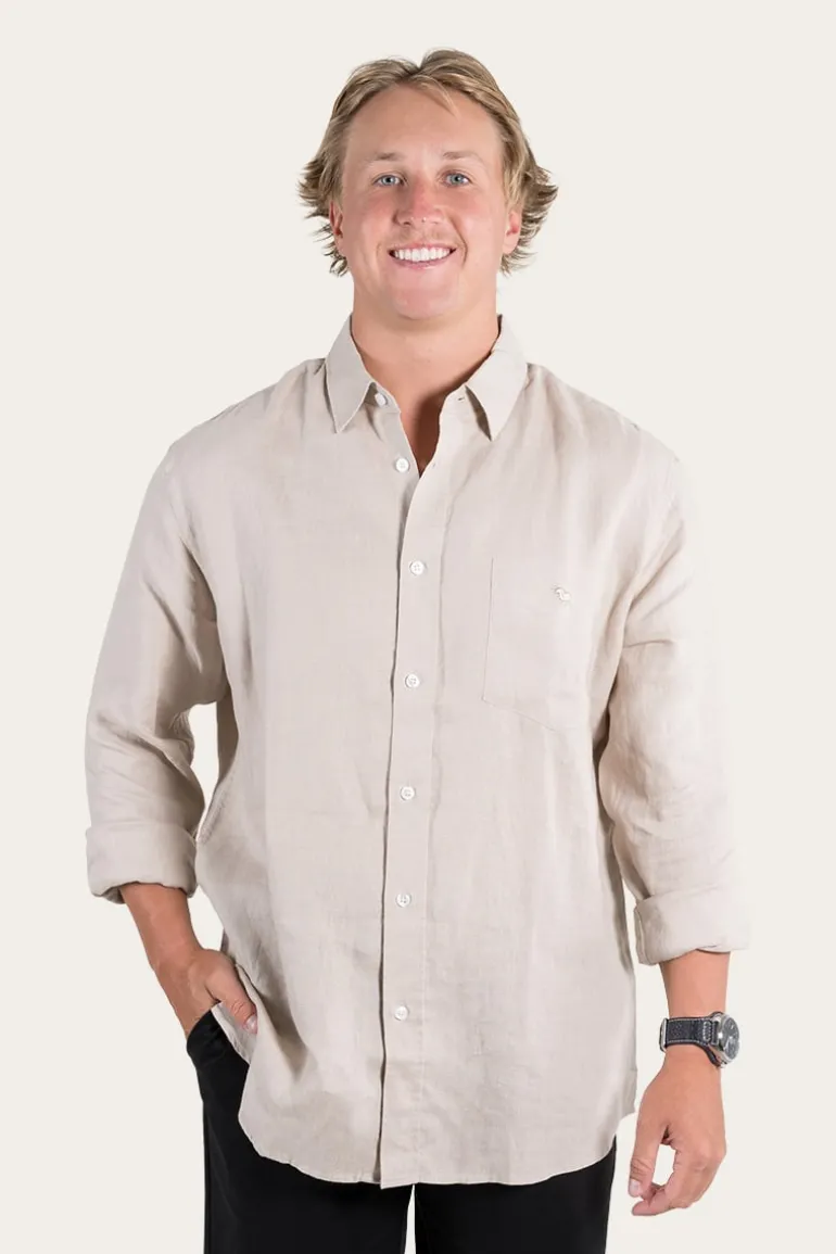 Glenmorgan Mens Relaxed Linen Dress Shirt - Stone