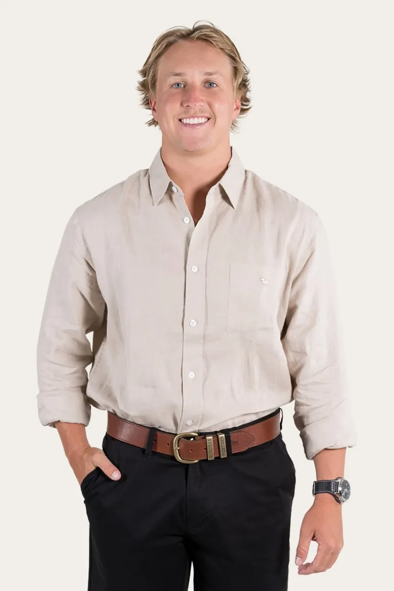 Glenmorgan Mens Relaxed Linen Dress Shirt - Stone