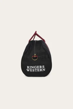 Gundagai Duffle Bag - Black & Maroon with White Print