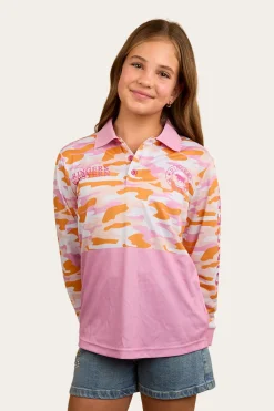 Halls Creek Kids Fishing Jersey - Pink Camo