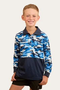 Halls Creek Kids Fishing Jersey - Blue Camo