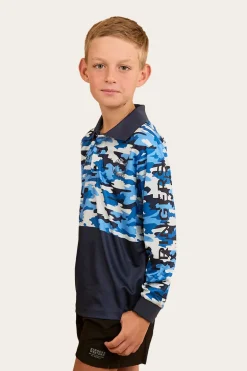 Halls Creek Kids Fishing Jersey - Blue Camo