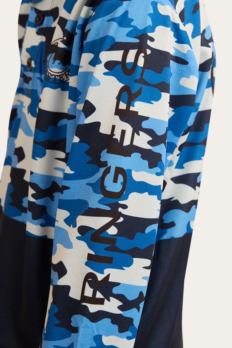 Halls Creek Kids Fishing Jersey - Blue Camo