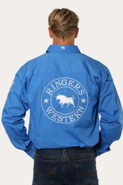 Hawkeye Mens Full Button Work Shirt - Blue/White