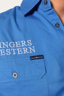 Hawkeye Mens Full Button Work Shirt - Blue/White