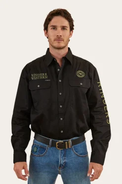 Hawkeye Mens Full Button Work Shirt - Black/Camo