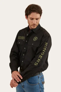 Hawkeye Mens Full Button Work Shirt - Black/Camo