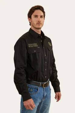Hawkeye Mens Full Button Work Shirt - Black/Camo